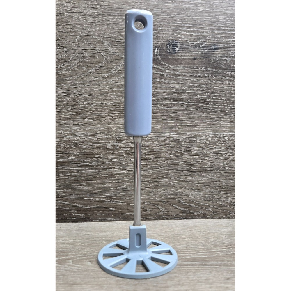 EKCO Sky Blue Potato Masher Stainless Steel Handle Kitchen Utensil USA Vintage